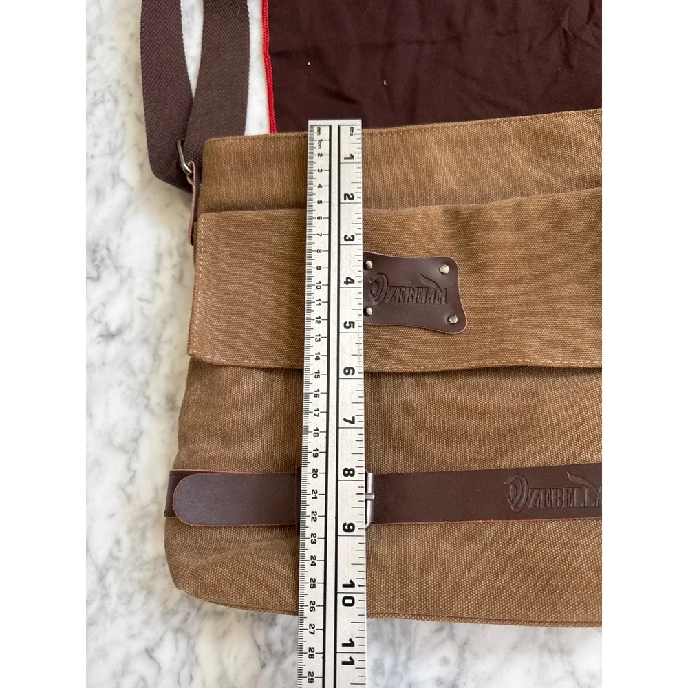Zebella Khaki Canvas Messenger Bag Brown Faux Leather Crossbody Satchel Utility